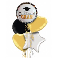 Happy Graduation Gold and Black Classy Balloon Bouquet